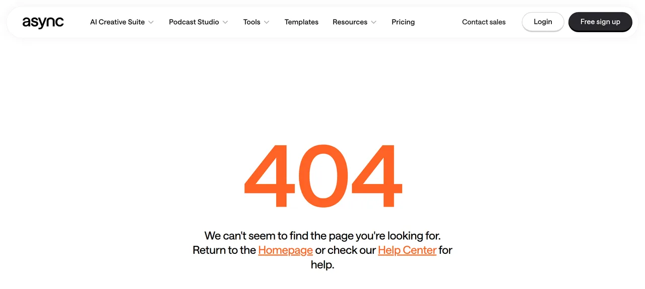 async.com page reading 404, we can't seem to find the page you're looking for